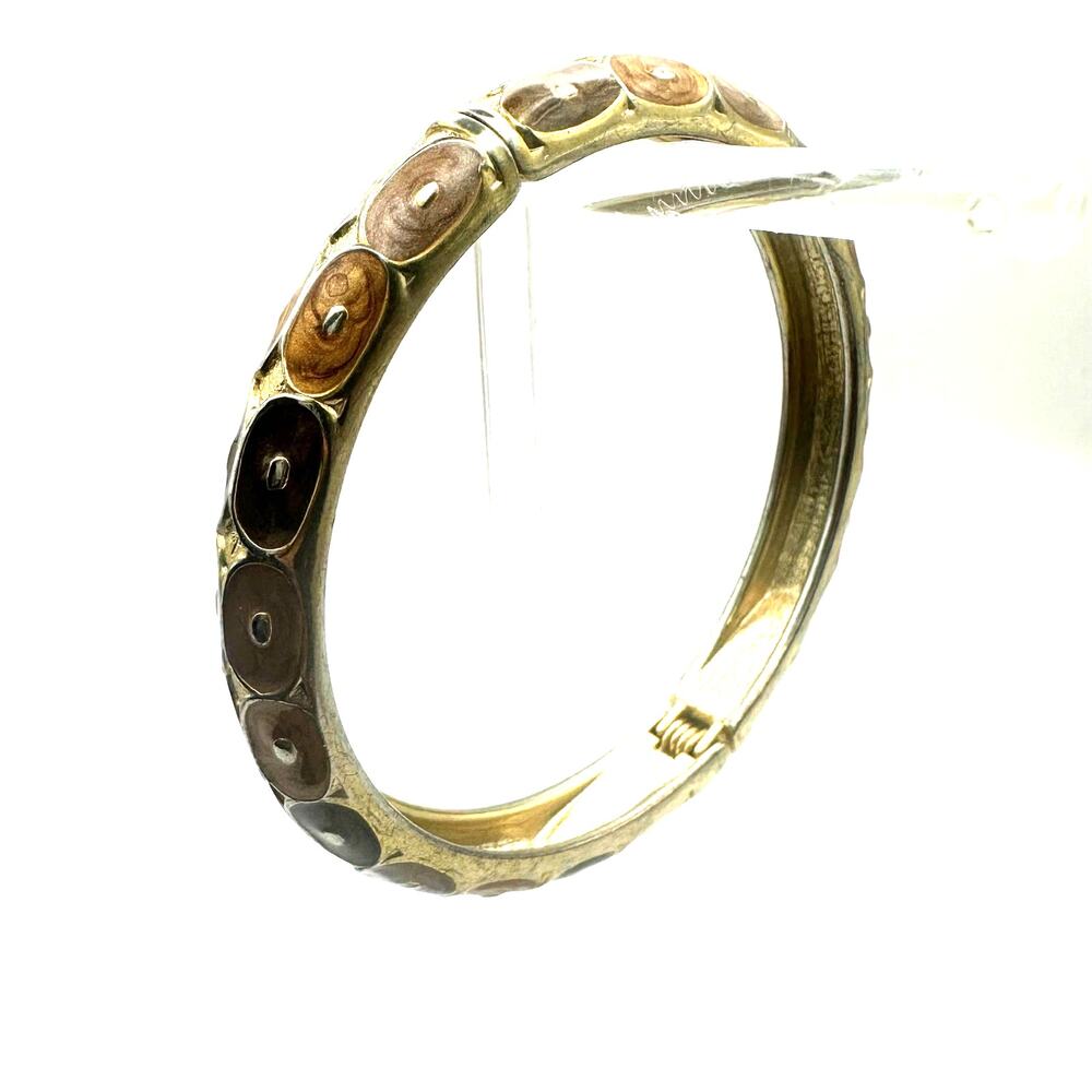 Enamel Hinge Bracelet Neutrals Gold tone retro Bangle Bohemian festival